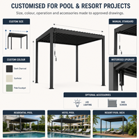 Pérgola de Aluminio Impermeable Personalizada para Piscina, Techo de Láminas Ajustables, Gazebo, Proveedor OEM para Proyectos de Hoteles y Resorts en Australia