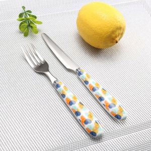 Sang trọng thép không gỉ trái cây ngã ba và dao thiết lập dao kéo, gốm xử lý Flatware - Product Image 2