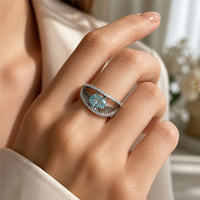 Bague de fiançailles de luxe en argent sterling 925, pavé double couche, avec pierre précieuse aigue-marine bleue taille glace pilée, plaqué rhodium YAG