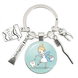 Wholesale Custom Promotional Gift Glass Dentist Keychain Toothbrush <b>Toothpaste</b> Teeth Dentist Alloy Metal Key Chains Accessories - Product Image 4