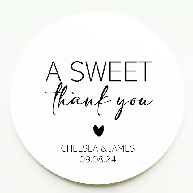 A Sweet Thank You Labels Round White Matte Stickers Wedding Snack Bag Sweets Desserts Favors Stickers