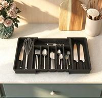 Organizador de cubiertos expandible para cajones, bandeja divisora ajustable con hebilla para utensilios de cocina, separador de almacenamiento de cubiertos.