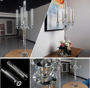 Supports de bougies en cristal à 5 bras, base carrée, pour <span class=keywords><strong>mariage</strong></span>, décoration de table, centre de table en verre - Product Image 4