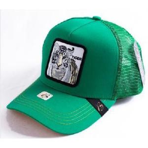 Gorra Trucker con Bordado de Tigre Verde, Tela de Malla, Ajustable, Unisex, Casual, Primavera Verano, 6 Paneles - Product Image 1