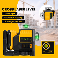 Niveau laser industriel autonivelant 12 lignes 3D 360 degrés vertical 12V à batterie lithium, faisceau vert horizontal pour intérieur et extérieur