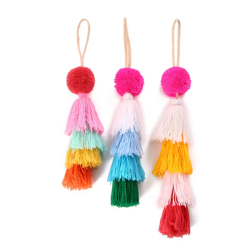 Красочные Брелоки для ключей, украшения с кисточками для сумок, привлекательный персонализированный брелок для сумки ручной работы, женский брелок с помпоном
