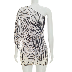 Viviblook J26ST239 Women Summer Dress <b>Set</b> <b>Sexy</b> Sheer Mesh Top Printed Dress Two Piece <b>Set</b> for Ladies - Product Image 6