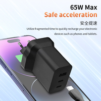 Adaptateur d'alimentation USB Type-C à 3 ports 65W Prise UE Charge rapide pour téléphones portables et ordinateurs portables Adaptateur de voyage PD 3.0