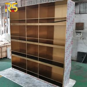 Gabinete de almacenamiento de acero inoxidable de oro rosa decorativo de lujo moderno de Foshan gabinete de estante de libros de exhibición para sala de estar - Product Image 1
