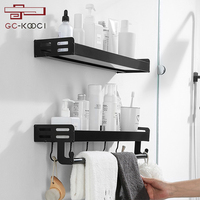 Étagères de salle de bain murales Poinçon gratuit Porte-serviettes en aluminium noir Articles de toilette Gel douche Rangement Table à langer Accessoire