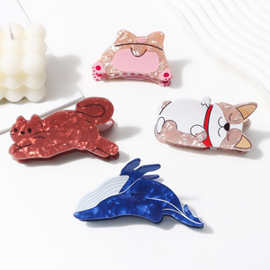 Pinza para el Cabello con Forma de Cachorro/Gato, Diseño Plano Color Caqui, Estampado de Dibujos Animados, Estilo Moderno para el Cabello - Product Image 4