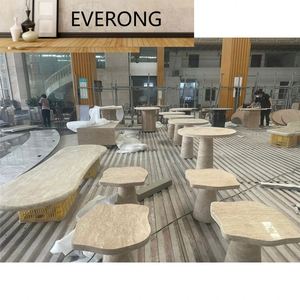 Mesa de Comedor y Mesa de Centro de Travertino Romano Personalizadas, Muebles de Piedra Natural de Lujo para el Hogar y Hoteles, Diseño de Travertino - Product Image 4