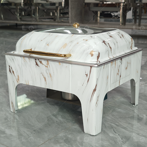 Sang trọng 6L mô hình bằng đá cẩm thạch vàng thép không gỉ phục vụ thiết lập đám cưới tự chọn máy chủ chia bên trong chafing món ăn thực phẩm hiển thị đứng - Product Image 2