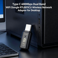 Adaptateur WiFi USB sans fil 600 Mbps, clé USB-C, émetteur-récepteur WiFi pour PC et caméra embarquée, RTL8811CU, carte réseau 2,4G/5G