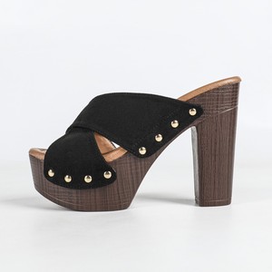 Heeled Sandals Women <b>Platform</b> Chunky <b>Heel</b> <b>Open</b> <b>Toe</b> Cross Strap Studded Fashion Trend Microfiber Leather Solid Color - Product Image 5