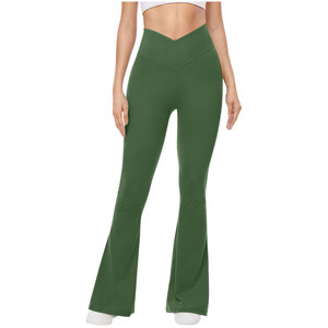 Pantalones deportivos de Yoga de cintura cruzada de Color sólido para mujeres europeas y americanas 2024 verano alta elasticidad diseño acampanado transpirable - Product Image 5