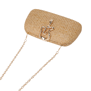 Sac de soirée élégant en paille tressée pour femme avec fermeture serpent, pochette à chaîne métallique amovible pour événements formels et vie quotidienne - Product Image 5