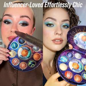 Palette de fards à paupières <span class=keywords><strong>Galactic</strong></span> Assemble Solar System 3D Planet Design 14 nuances scintillantes métalliques crémeuses effet mouillé - Product Image 4