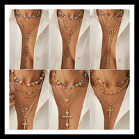 Collier pendentif croix serti de diamants de style européen et américain, collier en alliage multicolore empilé, hypoallergénique