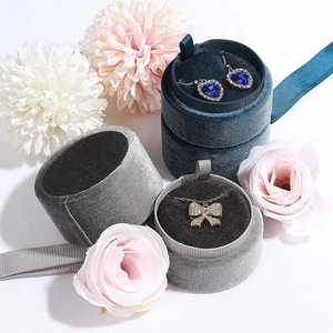 Luxury Round & Rectangle Velvet Jewelry <b>Boxes</b> with Ribbon Pull Tab Customized Color for Rings <b>Earrings</b> Necklaces Bracelets - Product Image 4