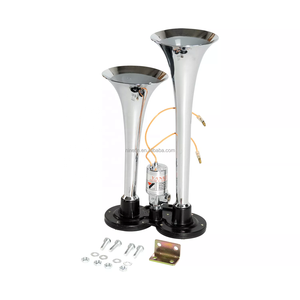 Prix d'usine Chrome Double Trompette Klaxon à air bidirectionnel 12/24 Volts Camion SUV Bateau Conception de haut-parleur universel - Product Image 1