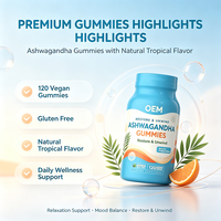 Gummies d'Ashwagandha Marque Blanche OEM, 120 Unités, Saveur Tropicale, Complément Alimentaire