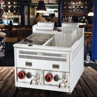 Ventes chaudes en gros, friteuse à gaz à 2 cuves, machine à frites françaises, friteuse commerciale de comptoir à gaz pour les magasins d'alimentation