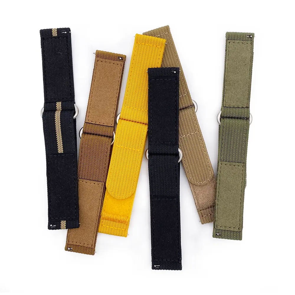 Custom 2 Piece Hook&Loop 19mm 21mm Watch Strap 18mm 20mm 22mm Ribbed Adjustable Nylon Watch Band