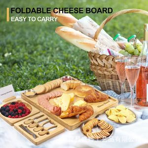 Bamboo Cheese Board Set With <b>Knives</b> And Forks Square Serving Tray For Cheese Fruit And <b>Bread</b> Platter - Product Image 4
