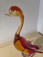 Ornement de canard en verre artisanal rouge ambre, art déco animalier contemporain, décoration de table, cadeau de baptême, de Pâques ou de mariage
