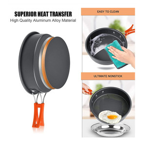 Ensemble de cuisine de <span class=keywords><strong>camping</strong></span> ultra-léger en aluminium pour 2 personnes, comprenant une casserole, une bouilloire, une poêle et un couvercle, idéal pour les pique-niques, la survie et les activités de plein air - Product Image 5