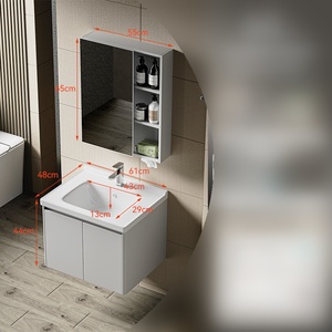 Gabinete de Baño de Aluminio con Lavabo de Cerámica, Espejo LED y Gran Capacidad de Almacenamiento, Estilo Práctico y Totalmente Impermeable - Product Image 3