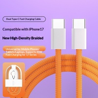 Câble de données à charge rapide PD60W en nylon tressé orange compatible avec les appareils Type-C 17/16/15
