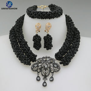 Sinya luxe perles noires ensembles de bijoux pour mariée nigériane haute qualité or fantaisie femmes africaines fête de mariage <span class=keywords><strong>tenue</strong></span> de fiançailles - Product Image 1