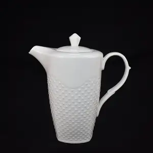 High Quality 1700ml Ceramic White Long Teapot Porcelain Coffee Jug Set