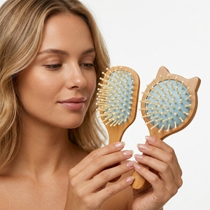 Cepillo Desenredante de Bambú Natural con Logotipo Personalizado, Peine de Madera con Cojín y Cerdas de Bambú para Mujeres, Hombres y Niños, Peine para Peinar Todo Tipo de Cabello - Product Image 4