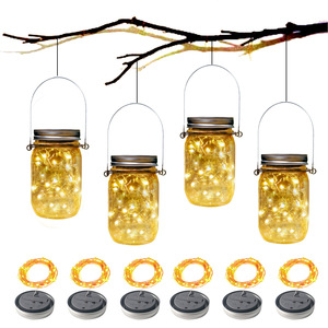 Décor de <span class=keywords><strong>jardin</strong></span> extérieur de Noël, éclairage solaire LED en verre Mason Jar suspendu, 4 pièces, indice de protection IP65 - Product Image 4