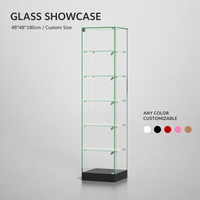 Expédition mondiale, faible MOQ, vitrine en verre trempé, 5 étagères, porte verrouillable, vente en gros