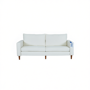 Sofá moderno de tres plazas de pana blanca con interfaz USB para sala de estar, patas de madera D0100XUQ4HU - Product Image 1