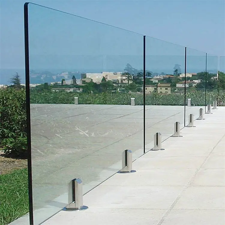 Sistema de ferro laminado de vidro temperado, segurança da construção 12mm vidro endurecido temperado cerca de vidro ao ar livre