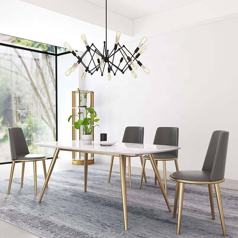 Top Luxe Eetkamer Meubels Marmeren Eettafel Set Met 6 Stoelen