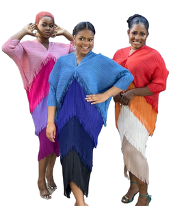 Vestido Maxi de <span class=keywords><strong>Mujer</strong></span> con Cuello en V, Diseño de Temporada Verano 2025, con Borlas y Detalles de Patchwork, Venta al Por Mayor para Boutiques - Product Image 1