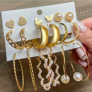 India Plated 18K Gold Jewelry Statement Oversize Big Pearl Hoop Earring Sets Butterfly C Shape Women Earrings For Women 18K Gold