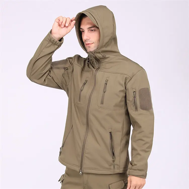 Green Outdoor Breathable Coat Hoodie Waterproof Camping Hunting Tactical Softshell Men Jacket