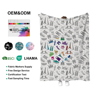 Factory <strong>Halloween</strong> Gift Color in Fleece Sherpa Kid Children Washable Oversized Washable DIY Coloring Throw <strong>Blanket</strong> With Markers - Product Image 5