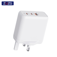 Adaptador de Viaje ZUZG PD65W PD 3.0 con 2 Puertos Tipo-C y 1 USB de Carga Rápida, Certificación CE/FCC para Laptop, Celular y Auriculares (EU/UK)