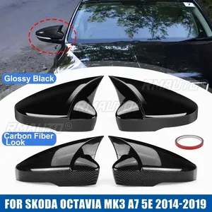ฝาครอบกระจกมองข้างแบบเสริมสำหรับสโกด้าสำหรับออคตาเวีย Mk3 A7 5E 2014-2019 อุปกรณ์เสริมคาร์บอนไฟเบอร์เคลือบเงาสีดำ - Product Image 1