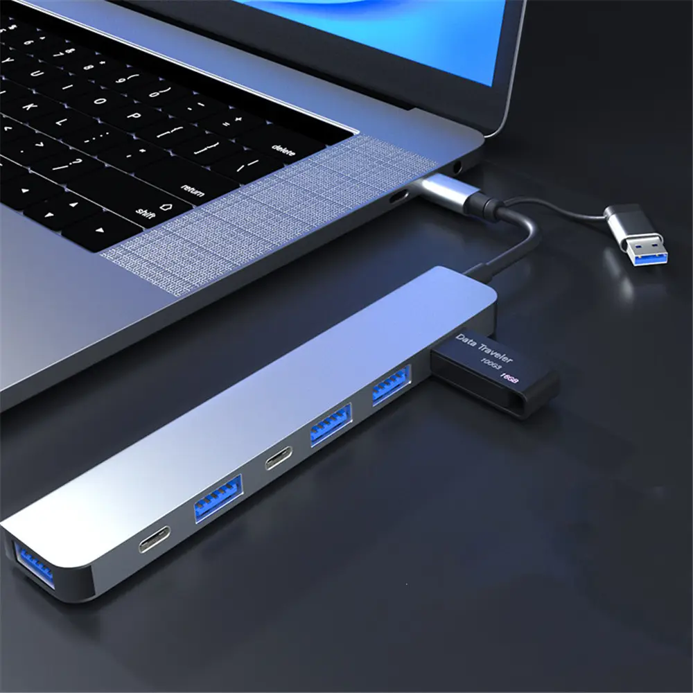 7 En 1 Hub Multi-interfaz USB C Hub Dual Head USB/Tipo C 3,0 USB hub PD5W transferencia