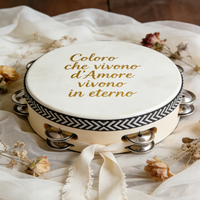 Custom Printed Text Wooden Wedding Tambourine with Natural Sheepskin, Handheld Percussion Drum for Wedding Party Favor