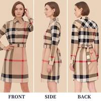 Robe mi-longue vintage pour femmes, décontractée, respirante, taille empire, douce, été, manches longues, coupe évasée, bouton, imprimé numérique à carreaux